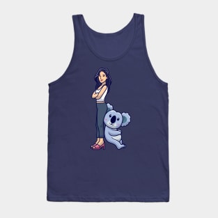 Cute Girl Posing With Koala Cartoon Tank Top